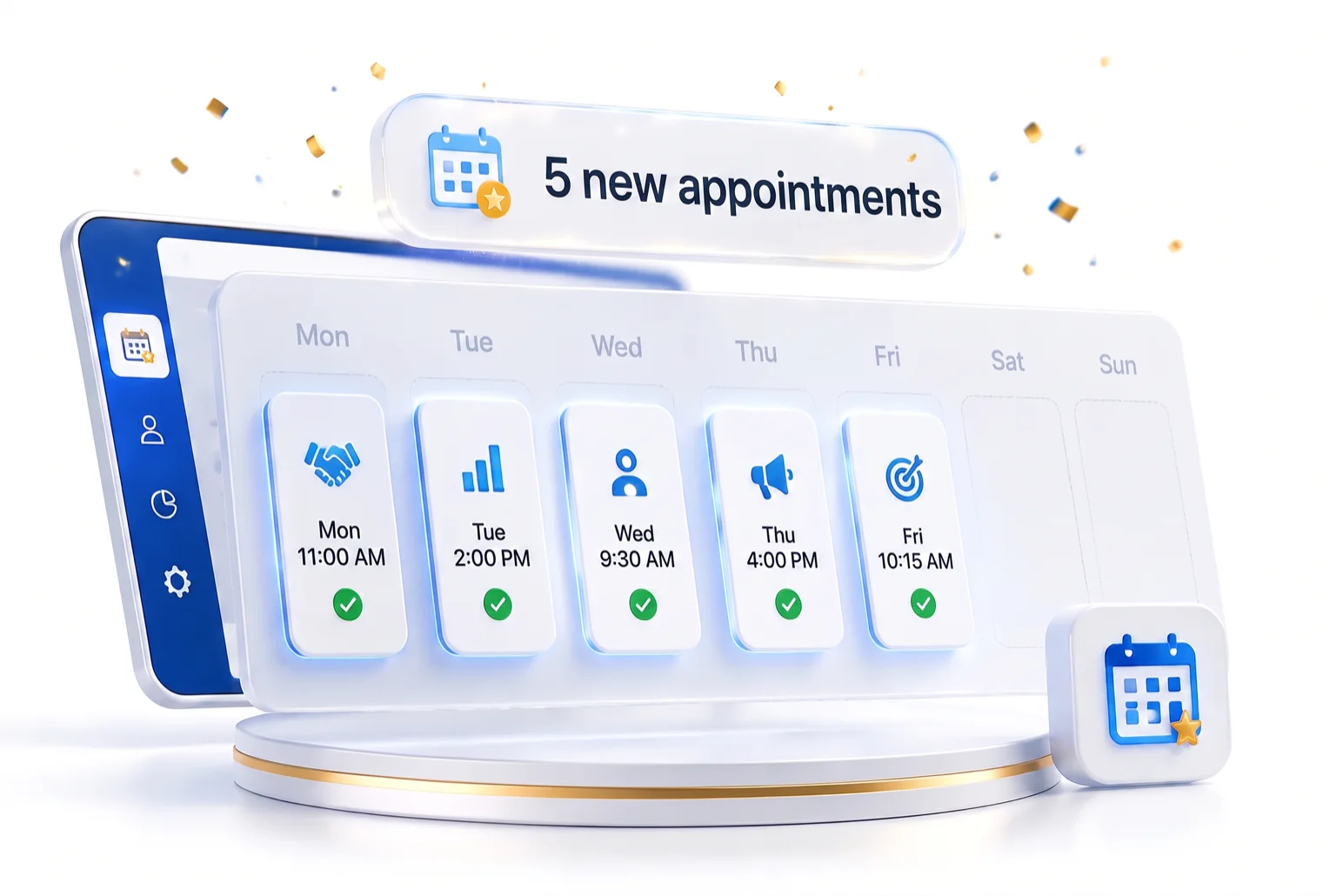 Week calendar with 5 new automatically booked appointments