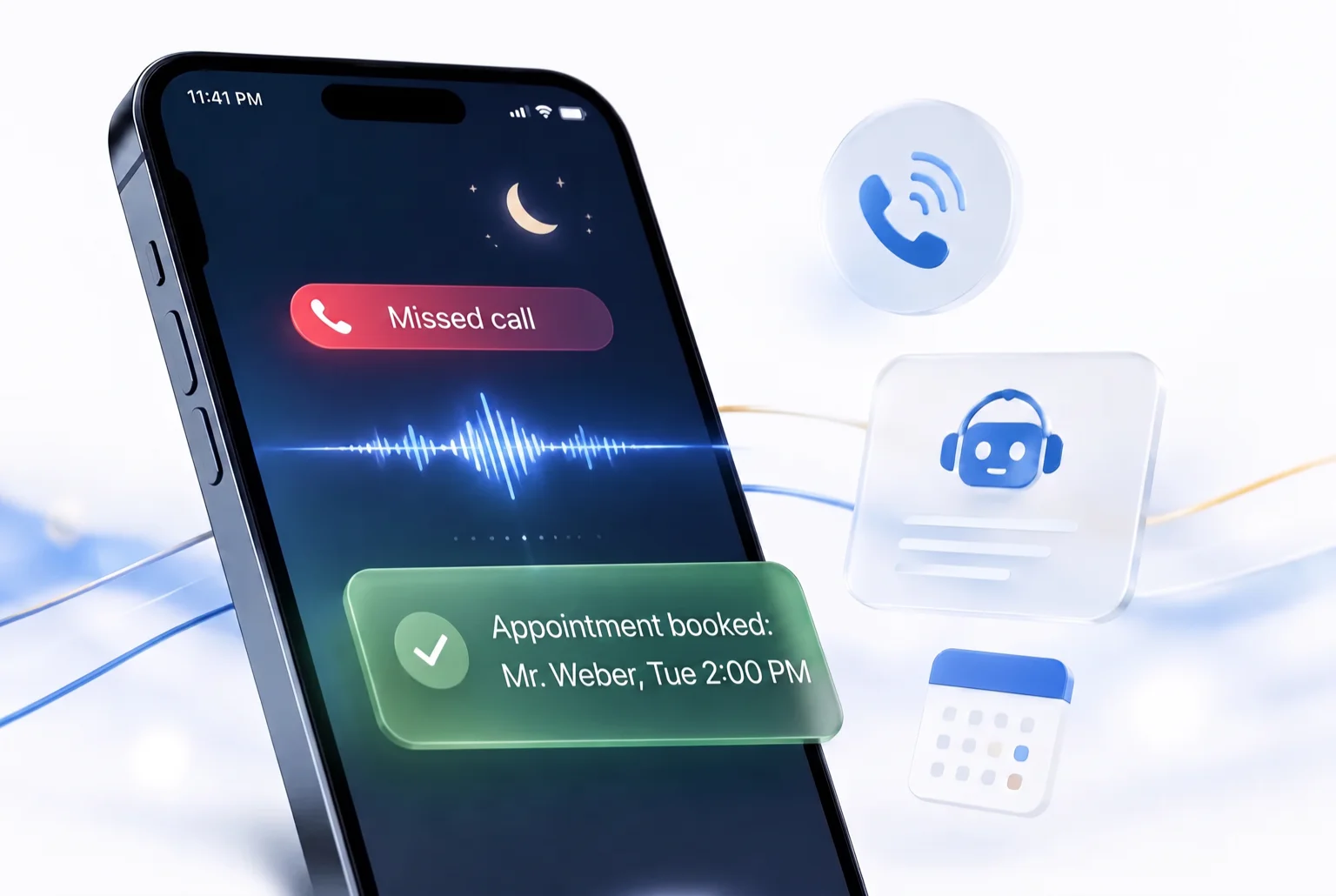 Missed call at night turned into a booked appointment by the AI assistant